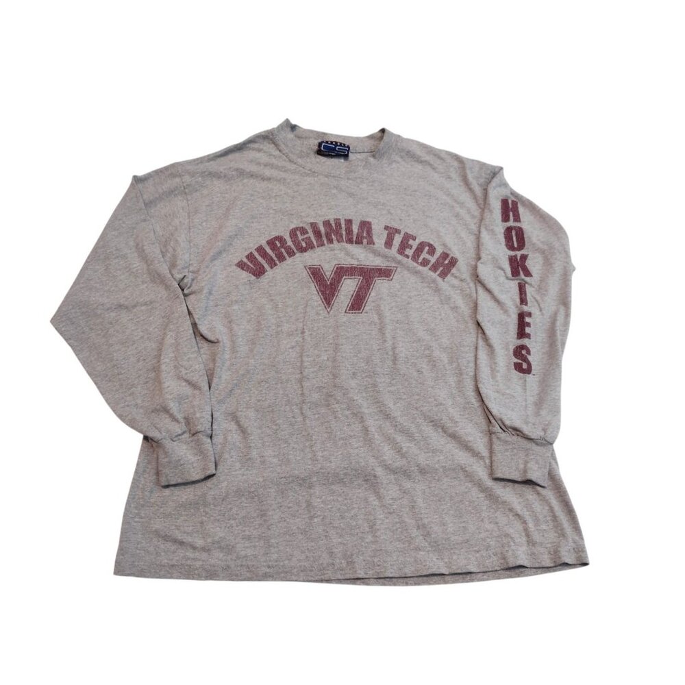 Vtg Virginia Tech Hokies Long Sleeve T Shirt Size L Adult Gray Collegiate Crable